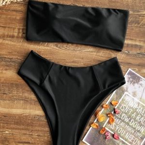 Black High Waisted Bandeau Bikini